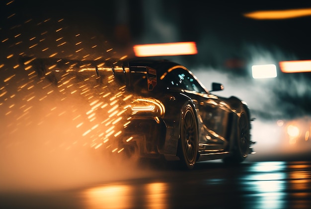 Night street racing car Illustration Generative AI