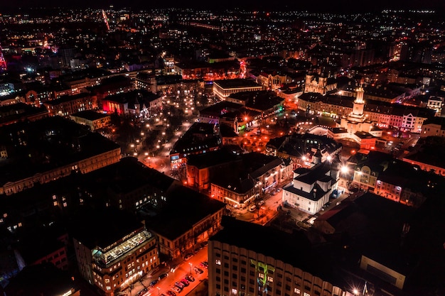 Night streets of IvanoFrankivsk IvanoFrankivsk in night lights top view modern and beautiful city