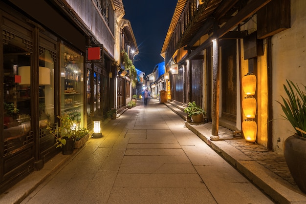 At night, the streets of Zhouzhuang Ancient Town, Suzhou, China