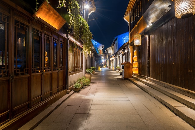 At night, the streets of Zhouzhuang Ancient Town, Suzhou, China