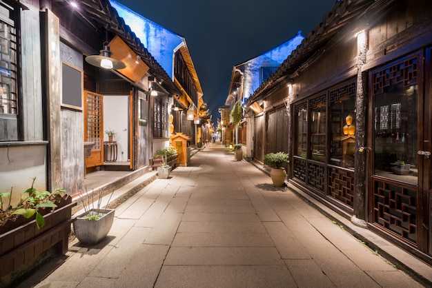 At night, the streets of Zhouzhuang Ancient Town, Suzhou, China