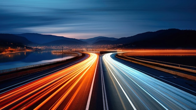 Night Time Highway Long Exposure Photo of Blurred Car Lights