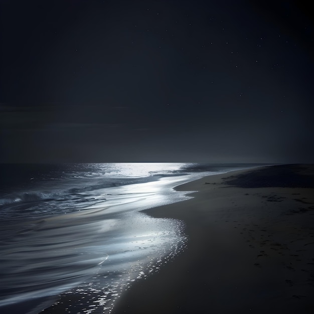 Night Time Tranquility at the Beach with Gentle Waves and Calm Breeze in Total Darkness