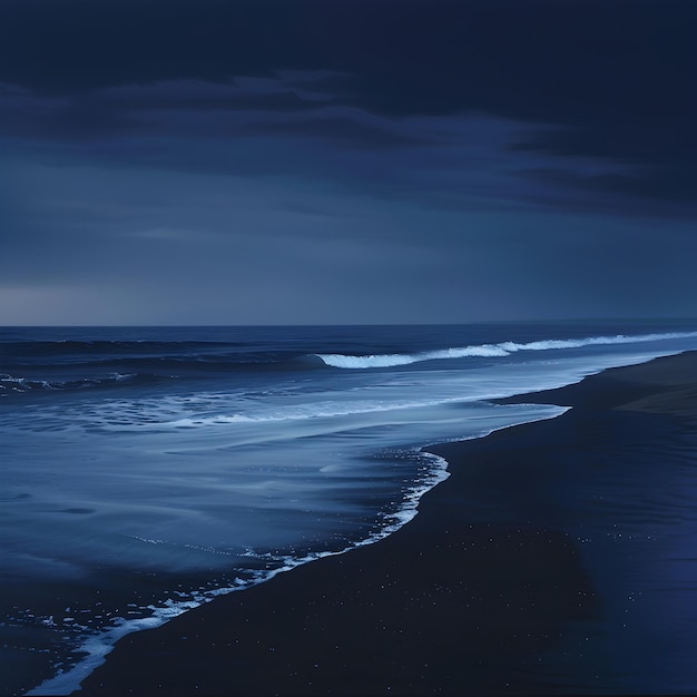 Night Time Tranquility at the Beach with Gentle Waves and Calm Breeze in Total Darkness