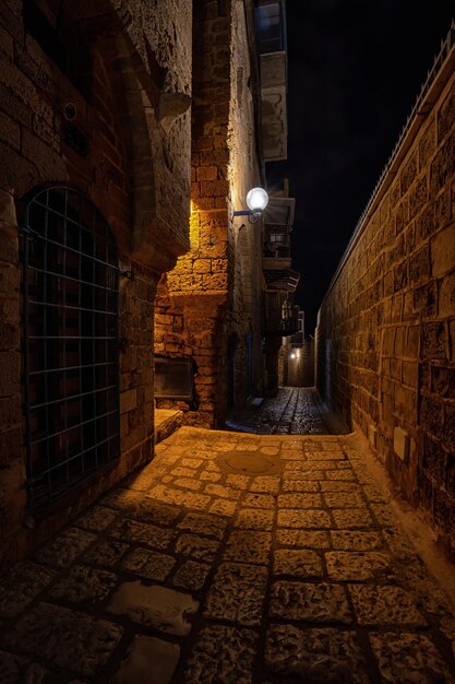 Night view in the alley ways at the Historic Old Port of Jaffa Israel