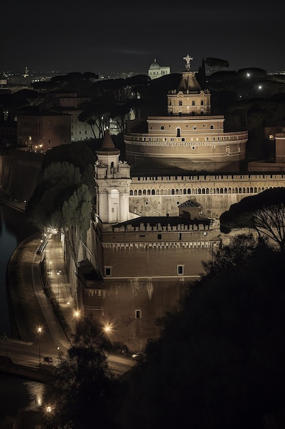 A night view of the castel sant'angelo at night.