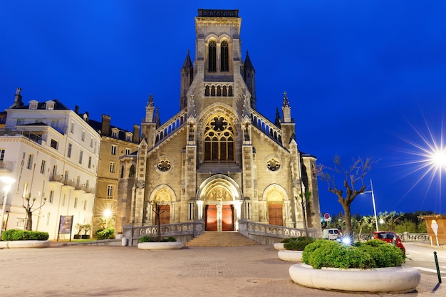 Night view of church Saint Eugenie in Biarritz France