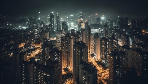 A night view of a city with a dark sky background