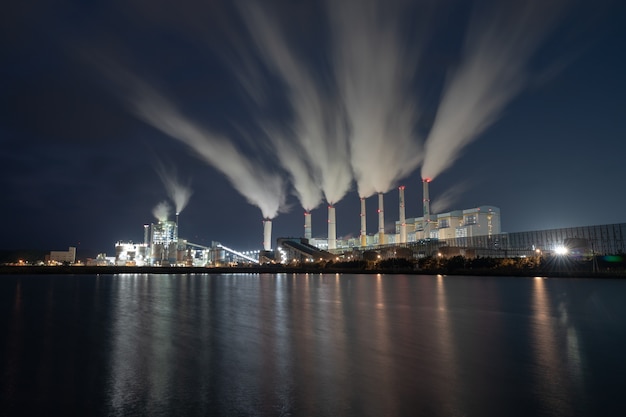 Night view of coal-fired power plants in Korea