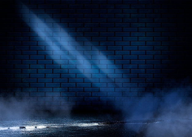 Night view of a dark street, abstract projection on an empty wall.