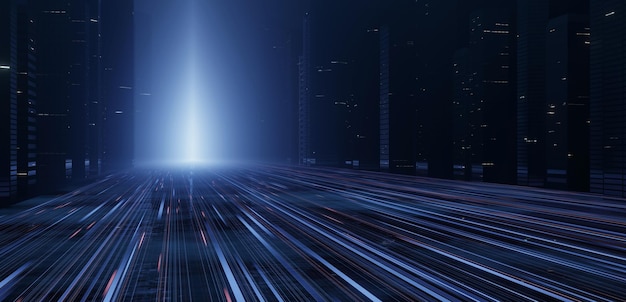 Night view of futuristic megacity with lights from highway at night