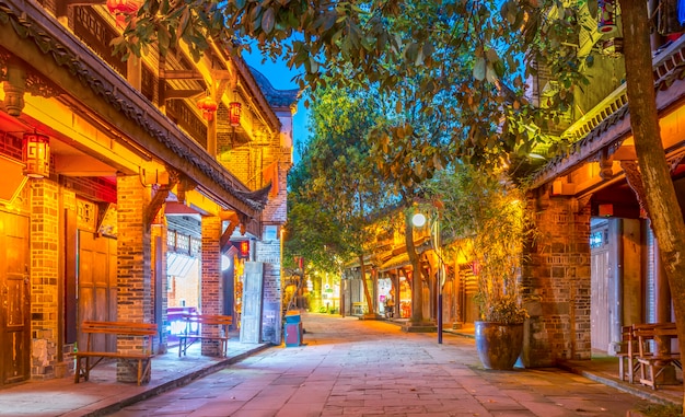 Night view of Huanglongxi ancient town in Chengdu