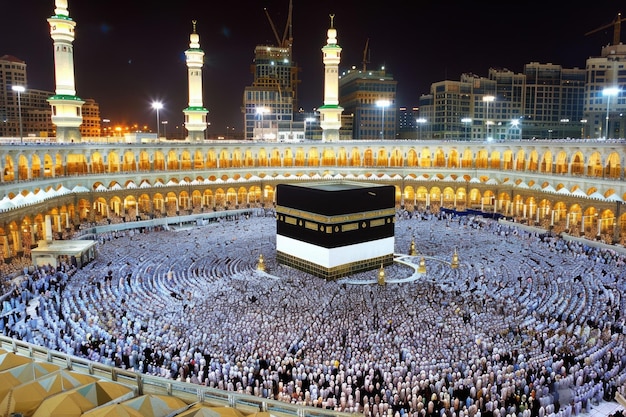 Night View of Kaaba with Pilgrims