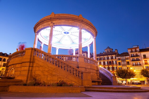 Night view of the main square of Pamplona called plaza del Castillo Navarra Spain