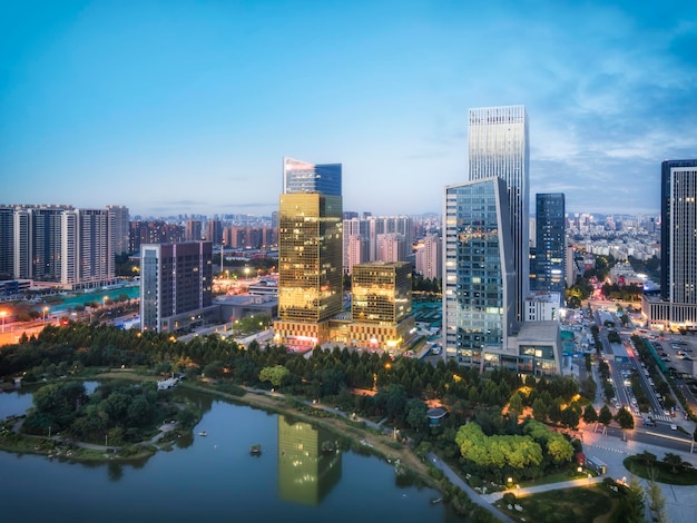 Night view of modern urban architecture landscape in Zibo China