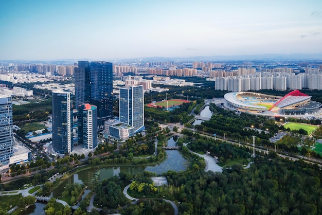 Night view of modern urban architecture landscape in Zibo China