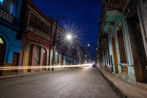 Night View in residential neighborhood in the Old Havana City Capital of Cuba