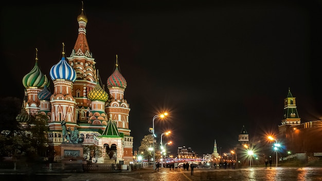 Night view on St. Basil cathedral, Red Square, Moscow, Russia