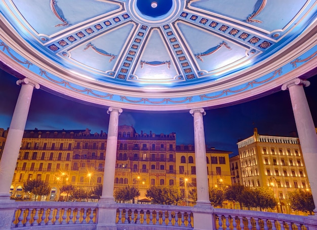 Night view of the typical kiosk illuminated Pamplona