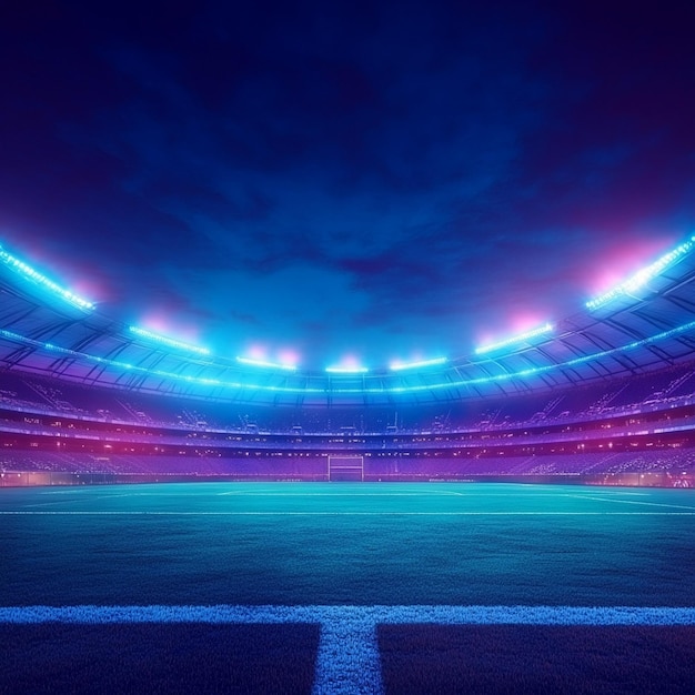 Night View of Vibrant Football Stadium Lights under Blue Sky