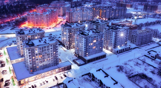 Night winter city of Bucha and Irpin before the war