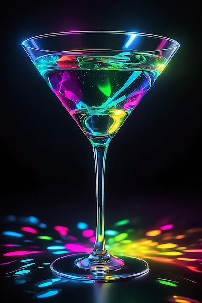 Nightclub celebration martini glass illuminated with vibrant glowing light generated by AI