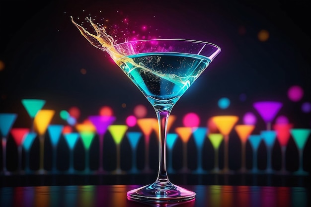 Nightclub celebration martini glass illuminated with vibrant glowing light generated by AI