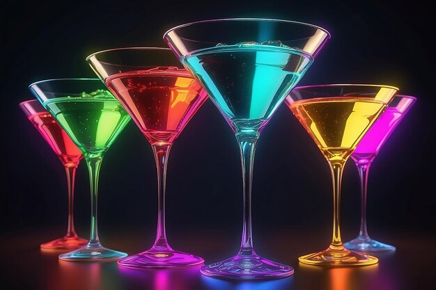 Nightclub celebration martini glass illuminated with vibrant glowing light generated by AI