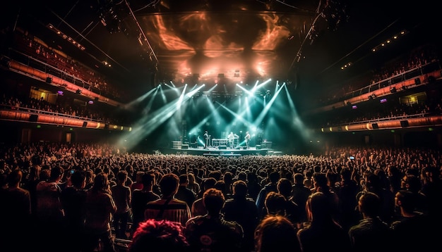 Nightclub stage lit up fans dancing joyfully generated by AI