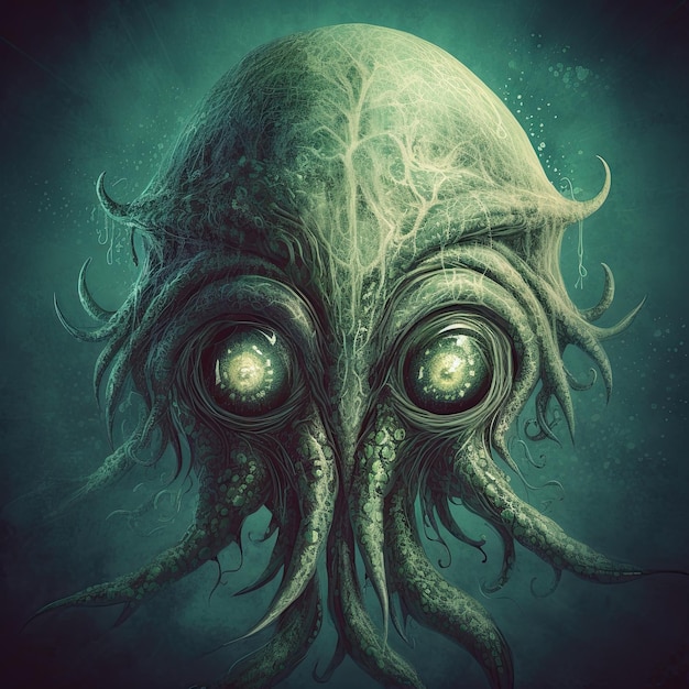 Nightmare Unfolds A Scarey Terrible Creature of Fiction The Evil Cthulhu Monster with Tentacles