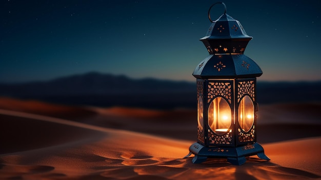 Nights Glow Lantern in the Desert for Ramadan Kareem