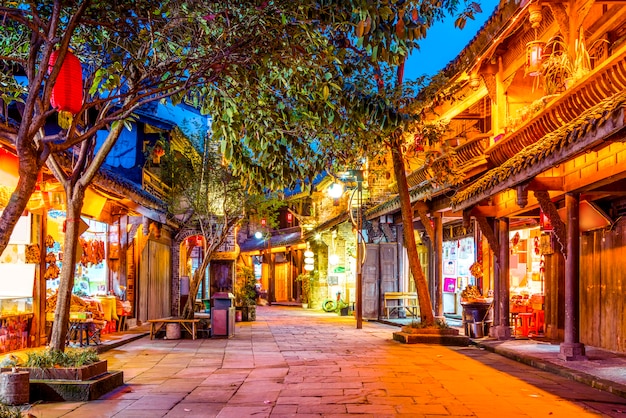 Nightscape of Chengdu Ancient Town, Sichuan Province, China