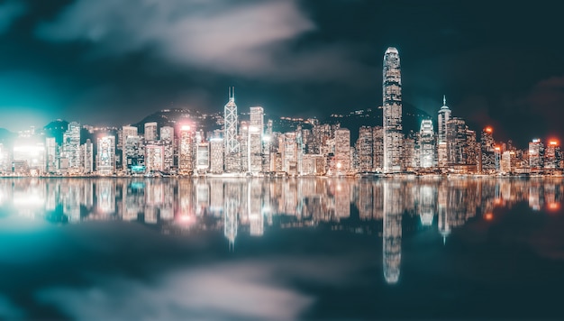 Nightscape and Skyline of Urban Architecture in Hong Kong