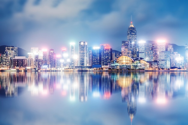 Nightscape and Skyline of Urban Architecture in Hong Kong