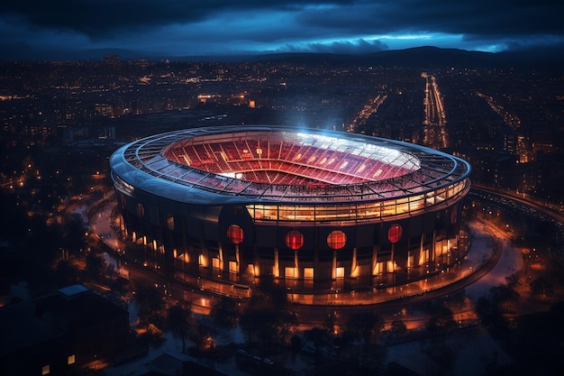 Photo nighttime at camp nou stadium a spectacular view generative by ai