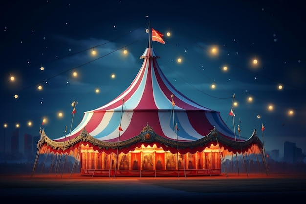 Nighttime Circus Tent Illuminated with Lights Cirque Generative AI