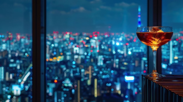 Nighttime Cityscape with a Cocktail