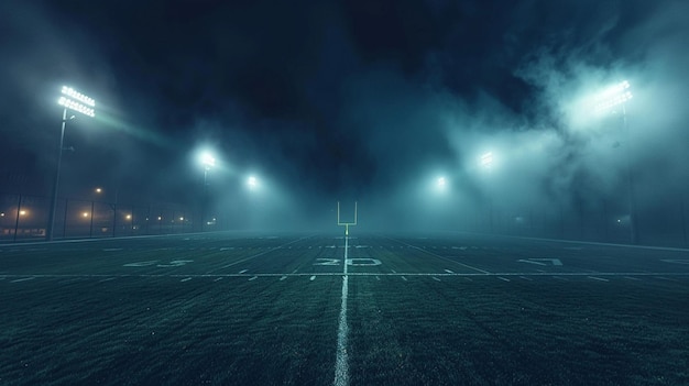 Nighttime Football Field Illuminated by Lights