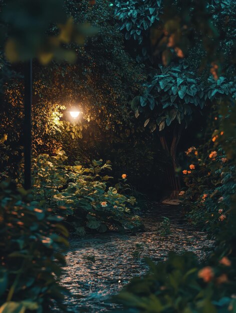 Nighttime Garden Bathed in Silver Moonlight