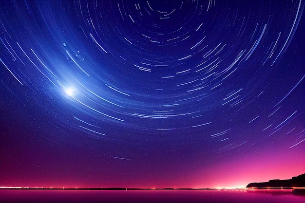 nighttime long exposure astrophotography of the sky, stars swirling