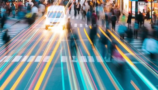 Photo nighttime rush hour in the city blurred motion of transportation generated by ai