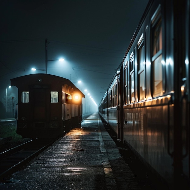 Photo nighttime train halt serene and still