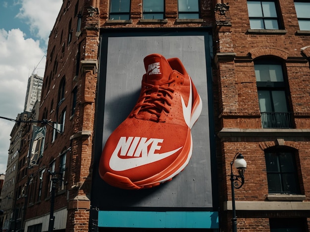 Photo a nike shoe is on a sign that says nike