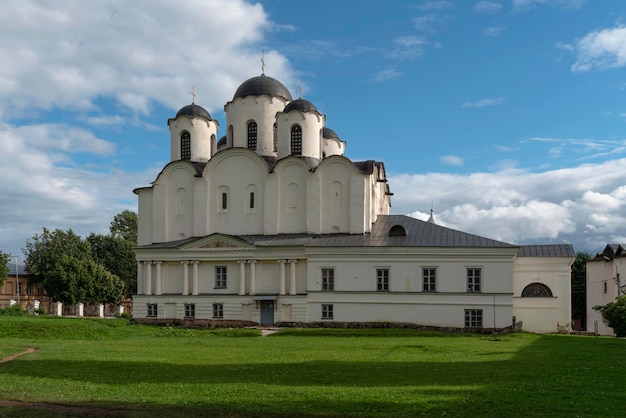 NikoloDvorishchensky Cathedral on Yaroslavovo Dvorishche on a summer day Veliky Novgorod Russia