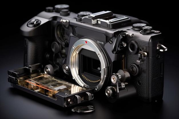 A nikon camera with a battery compartment in it