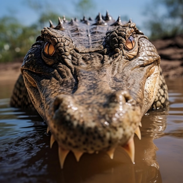 Nile crocodile sniffing the camera face portrait