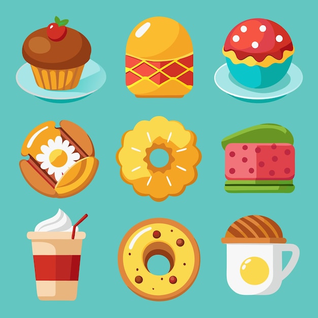 Nine Breakfast Ingredients Set Icons