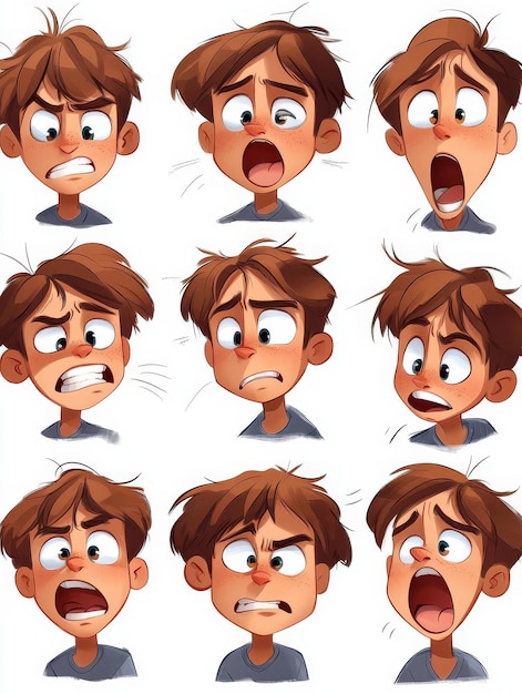 Photo nine different facial expressions of a young boy