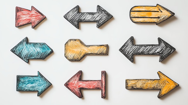 Nine HandPainted Wooden Arrows Pointing in Different Directions