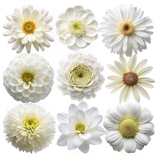 Photo nine white flowers isolated on a white background generative ai